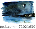 Hand Painted Coastal City at Night 71021630