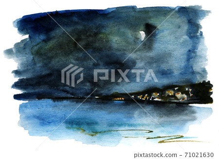 Hand Painted Coastal City at Night Hand Painted Coastal City at Night 71021630