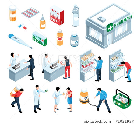 Isometric Pharmacy Icon Set 71021957