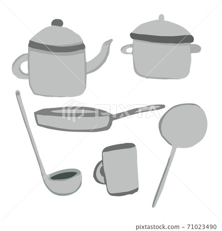 Cookware set pan with lid, ladle, frying pan, kettle, mug, saucepan and spatula 71023490