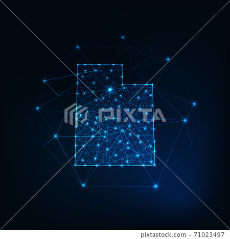 Utah state USA map glowing silhouette made of stars lines dots triangles, low polygonal shapes. Utah state USA map glowing silhouette made of stars lines dots triangles, low polygonal shapes. 71023497