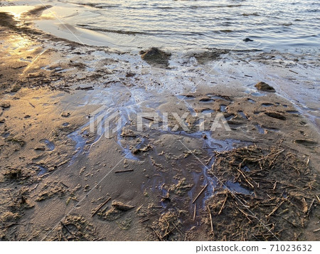 oil stains on beach sand environmental disaster oil stains on beach sand environmental disaster 71023632