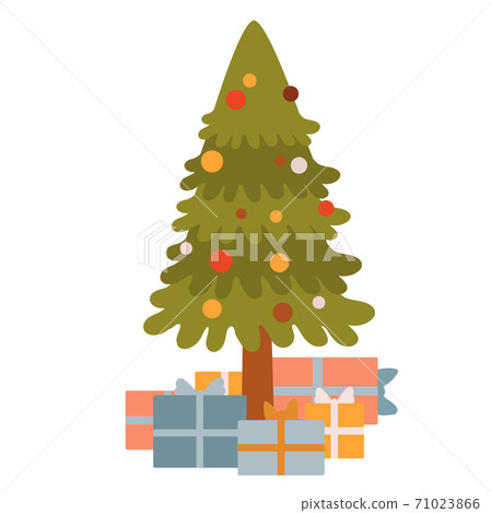 Merry christmas postcard with cristmas tree with toys and presents Merry christmas postcard with cristmas tree with toys and presents 71023866