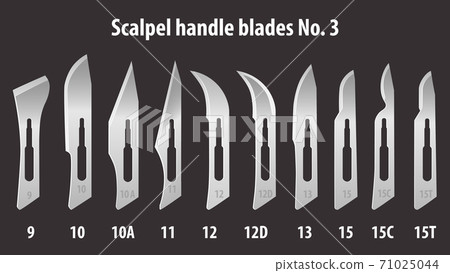 Set of scalpel handle blades No. 3. Manual surgical medical instrument. Vector Set of scalpel handle blades No. 3. Manual surgical medical instrument. Vector 71025044