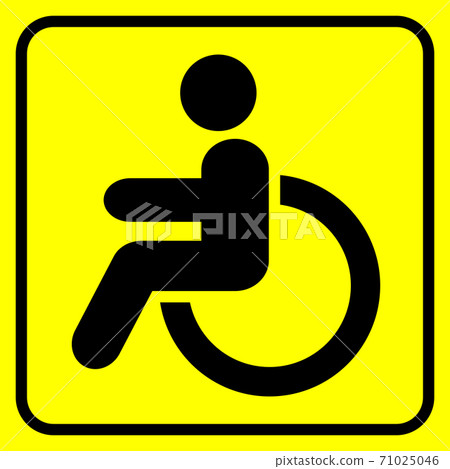 Disabled. Warning sign. Man in wheelchair. Black on yellow. Vector Disabled. Warning sign. Man in wheelchair. Black on yellow. Vector 71025046