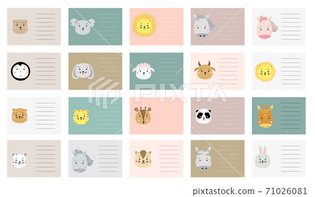 gift tags. kids planner with cute animals. Creative Scandinavian print with lion and unicorn, giraffe and panda koala and penguin, deer and penguin, sheep and dog, cat and zebra, bull and hare. Vector gift tags. kids planner with cute animals. Creative Scandinavian print with lion and unicorn, giraffe and panda koala and penguin, deer and penguin, sheep and dog, cat and zebra, bull and hare. Vector 71026081