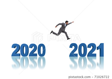 Businessman jumping from the year 2020 to 2021 71026722