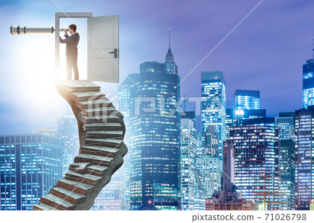 Concept of career ladder and door with businessman Concept of career ladder and door with businessman 71026798
