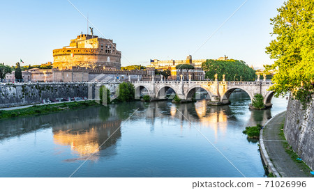 Castel Sant Angelo, or Mausoleum of Hadrian, reflected in Tiber River in Rome, Italy Castel Sant Angelo, or Mausoleum of Hadrian, reflected in Tiber River in Rome, Italy 71026996