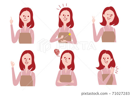 A woman in an apron in various poses - Stock Illustration [71027283 ...
