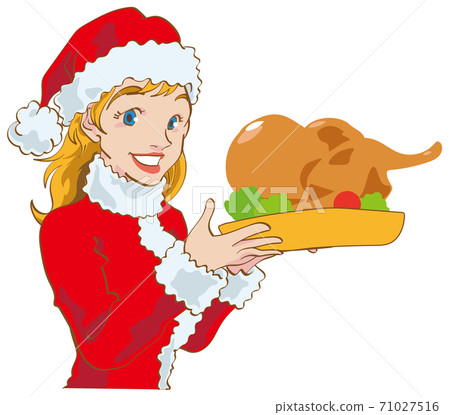 Western woman with turkey for Christmas Western woman with turkey for Christmas 71027516