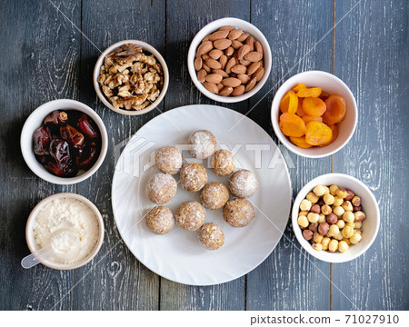 close up of protein energy balls on a plate 71027910
