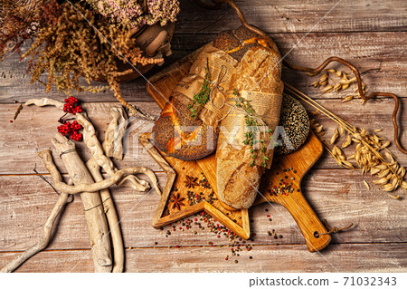 Bread On A Wooden Desk 71032343