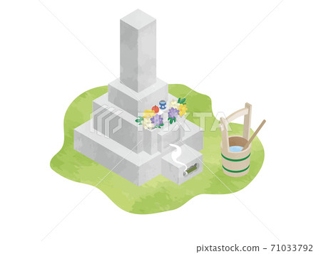 A grave where incense sticks are burned and offered (visiting a Japanese grave) 71033792