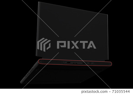 3d rendering of modern gaming laptop with rgb lights isolated on black 3d rendering of modern gaming laptop with rgb lights isolated on black 71035544