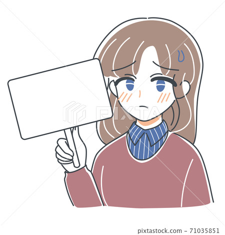 一個陷入困境的臉女孩與矢量標語牌 一個陷入困境的臉女孩與矢量標語牌 71035851