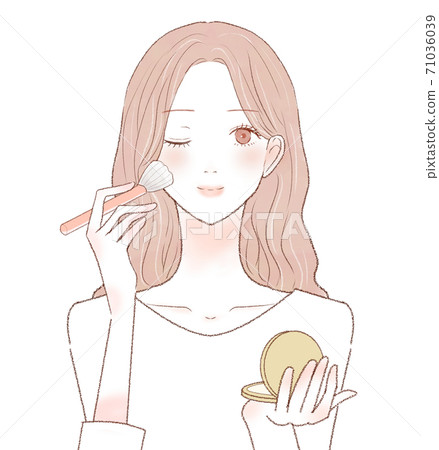 一個女人用化妝刷在臉上塗粉底 一個女人用化妝刷在臉上塗粉底 71036039