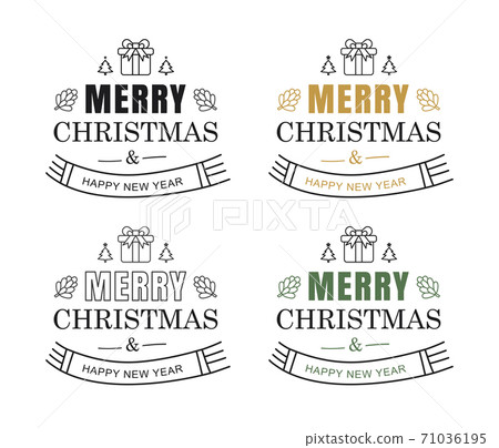 Merry christmas and happy new year typography label with symbols design set. Use for sticker, badge, crafts, greeting card. 71036195