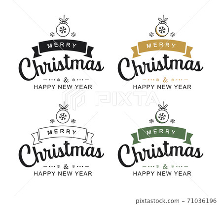Merry christmas and happy new year typography label with symbols design set. Use for sticker, badge, crafts, greeting card. Merry christmas and happy new year typography label with symbols design set. Use for sticker, badge, crafts, greeting card. 71036196