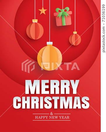 Merry christmas and happy new year red greeting card in paper art banner template. Use for header website, cover, flyer. 71036199