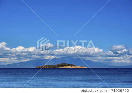 Small island at the sea near Olympiada village in Greece 71036790