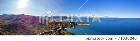 Drone aerial view of sea and rocks in Olympiada, Halkidiki, Greece Drone aerial view of sea and rocks in Olympiada, Halkidiki, Greece 71036840