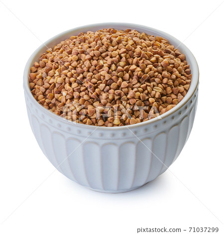 raw buckwheat in bowl with clipping path raw buckwheat in bowl with clipping path 71037299