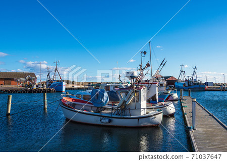 View to the port of Klintholm Havn in Denmark 71037647