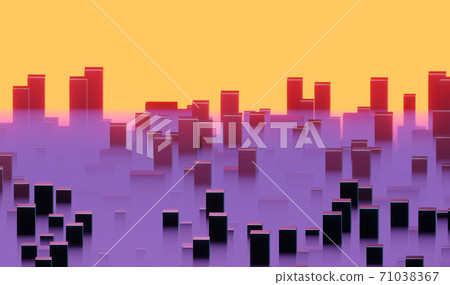 abstract futuristic evening city with skyscrapers in haze, 3d illustration 71038367