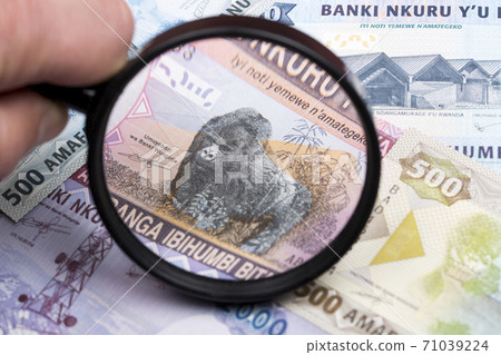 Rwandan franc in a magnifying glass 71039224