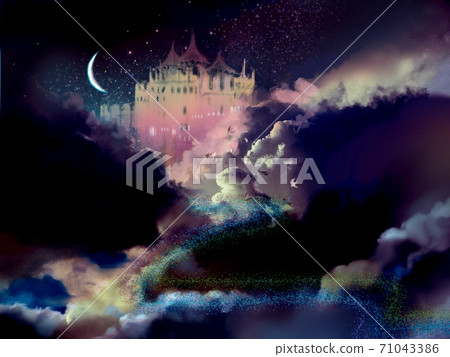 太空中一座童話般的城堡,月亮和星空的背景 太空中一座童話般的城堡,月亮和星空的背景 71043386