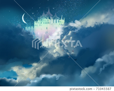 太空中一座童話般的城堡,月亮和星空的背景 太空中一座童話般的城堡,月亮和星空的背景 71043387