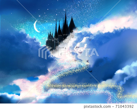 太空中一座童話般的城堡，月亮和星空的背景 71043392