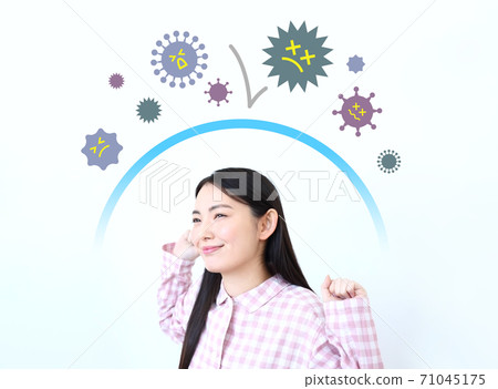 Image of a woman in pajamas resistant to viruses Image of a woman in pajamas resistant to viruses 71045175