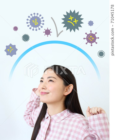 Image of a woman in pajamas resistant to viruses Image of a woman in pajamas resistant to viruses 71045178