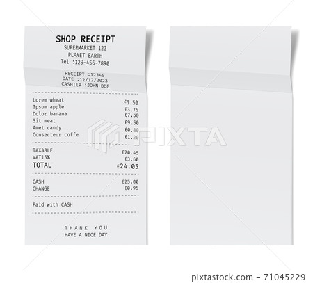 Template of a shop receipt. Mockup of a check from mall Template of a shop receipt. Mockup of a check from mall 71045229