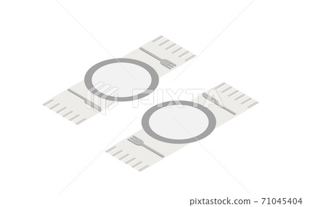 板，刀，叉和餐巾等軸測圖 71045404