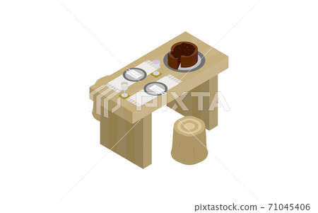 Table seat with chocolate cake isometric 71045406