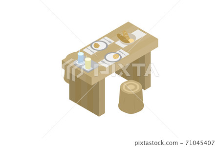 Table seat with bread isometric 71045407