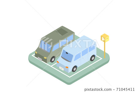 兩輛車並排停放的等距插圖 兩輛車並排停放的等距插圖 71045411