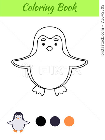 Coloring page happy penguin. Coloring book for kids. Educational activity for preschool years kids and toddlers with cute animal. Flat cartoon colorful vector illustration. 71045505