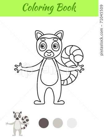 Coloring page happy lemur. Coloring book for kids. Educational activity for preschool years kids and toddlers with cute animal. Flat cartoon colorful vector illustration. Coloring page happy lemur. Coloring book for kids. Educational activity for preschool years kids and toddlers with cute animal. Flat cartoon colorful vector illustration. 71045509