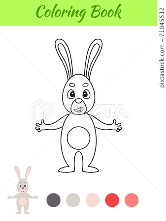 Coloring page happy hare. Coloring book for kids. Educational activity for preschool years kids and toddlers with cute animal. Flat cartoon colorful vector illustration. Coloring page happy hare. Coloring book for kids. Educational activity for preschool years kids and toddlers with cute animal. Flat cartoon colorful vector illustration. 71045512