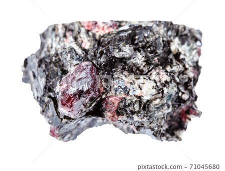 rough red Garnet crystals in Biotite rock isolated rough red Garnet crystals in Biotite rock isolated 71045680