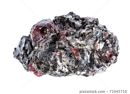 raw red Garnet crystals in Biotite rock isolated 71045710