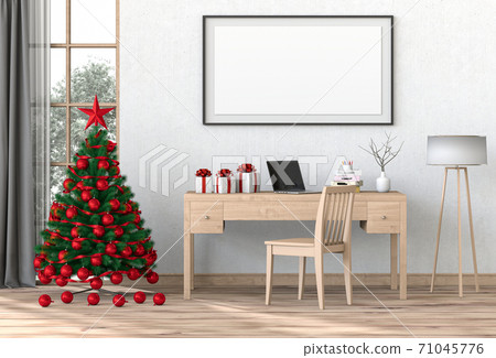 mock up poster frame Christmas interior workspace room. 3d render mock up poster frame Christmas interior workspace room. 3d render 71045776
