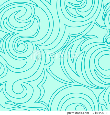 Seamless turquoise texture of spirals and curls in a linear style. Marine pattern in pastel colors. Spiral curls and whirlwind. 71045892