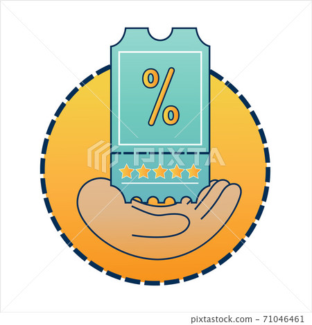 Loyalty program ticket icon. Hand with discount or bonus coupon with percent sign. Customer benefit symbol. Promotion action and saving money while shopping. Flat vector. 71046461