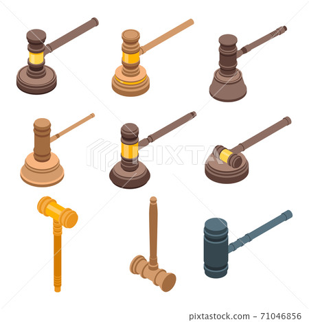 Judge hammer icons set, isometric style Judge hammer icons set, isometric style 71046856
