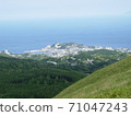 The city seen from the mountains, the vast sea, and the faintly visible island over the sea 71047243